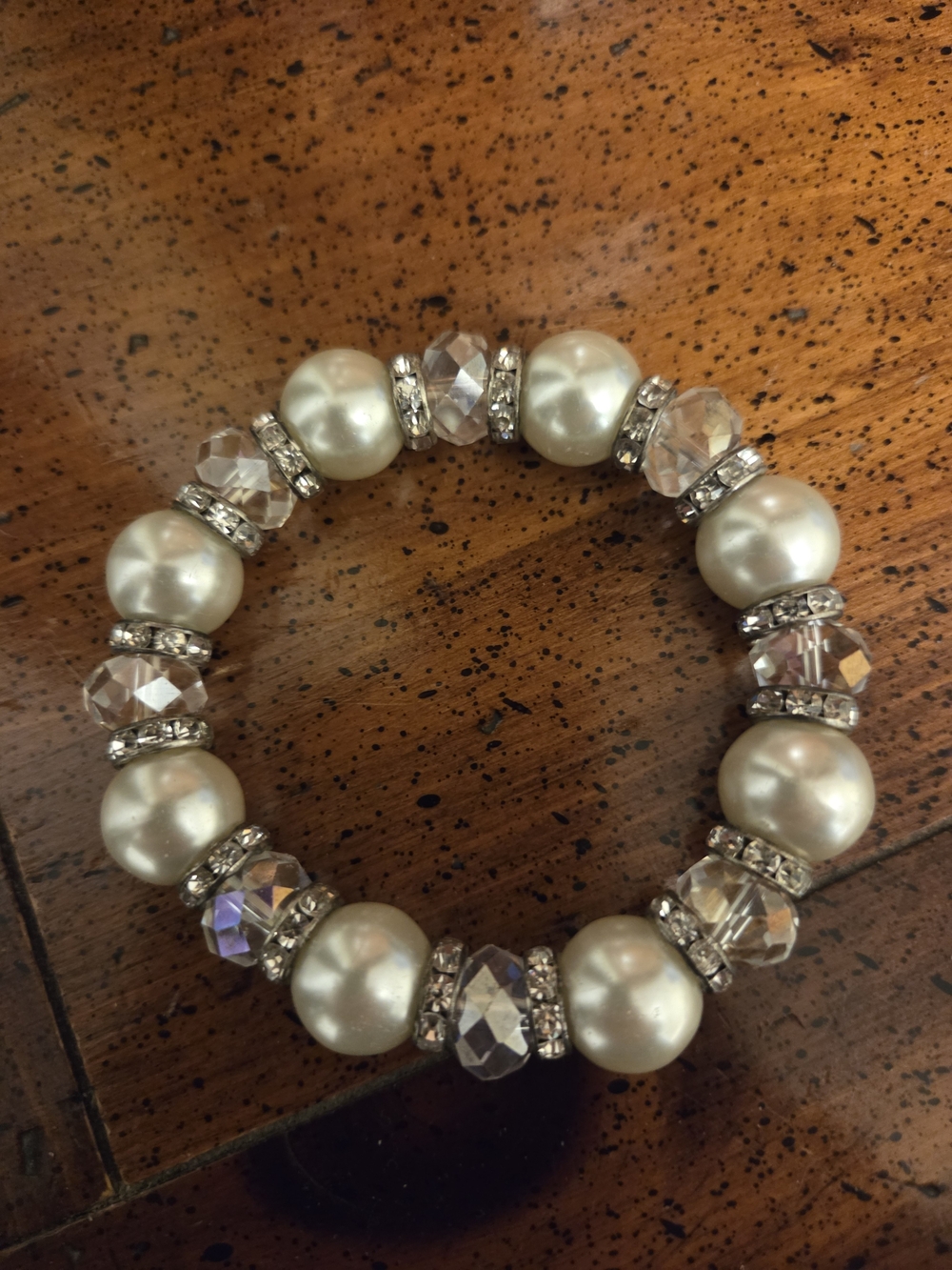 Faux Pearl and Crystal Stretch Bracelet - White and Clear NWOT